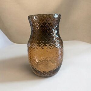 Vintage Dark Amber Diamond Cut Vase